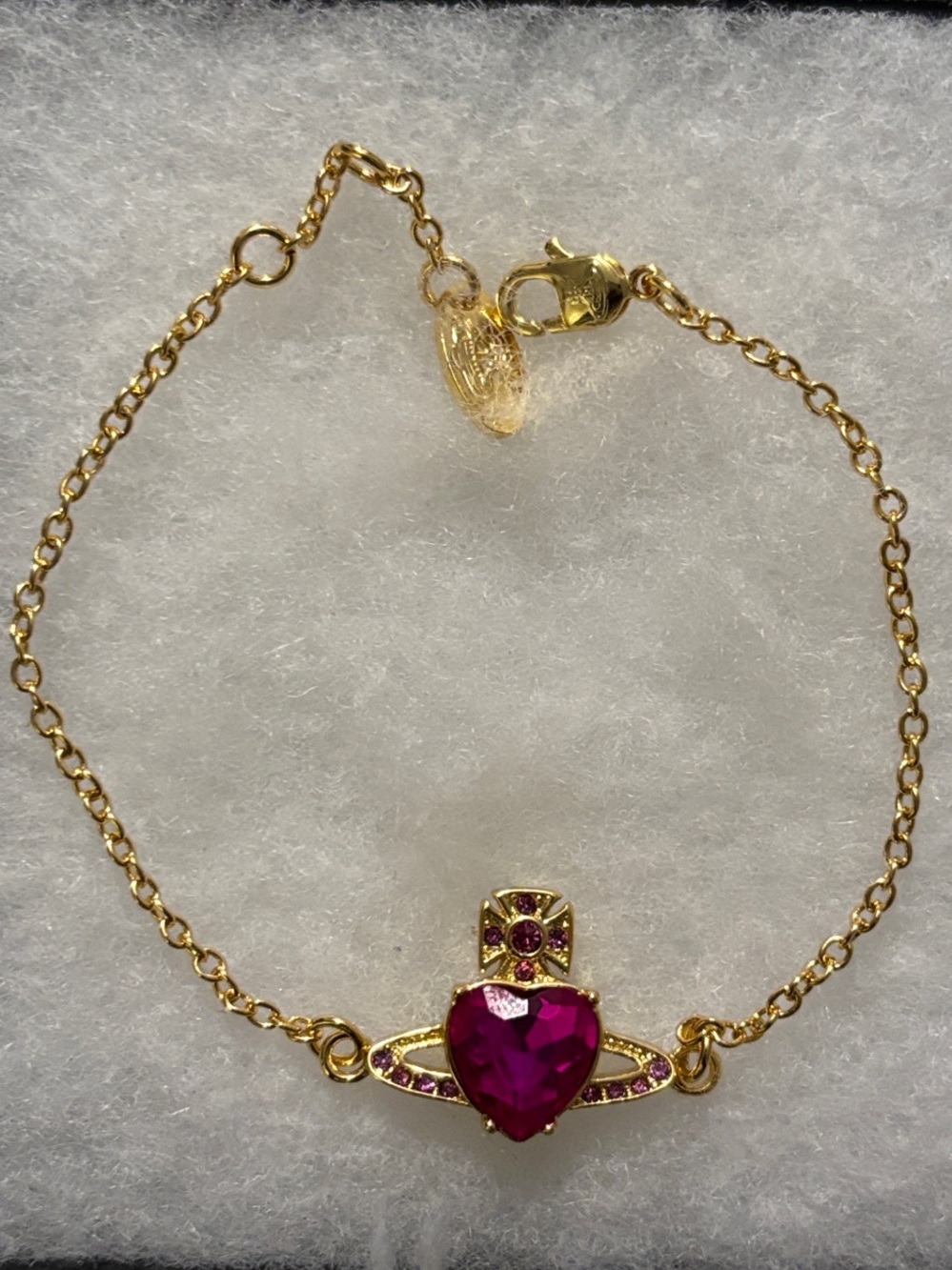 Vivienne Westwood Gold-Tone Bracelet with Fuchsia Heart Gem